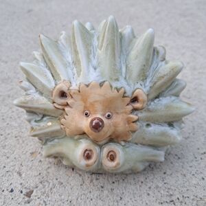 Whimsical Hedgehog Ceramic Decor - Green and Tan